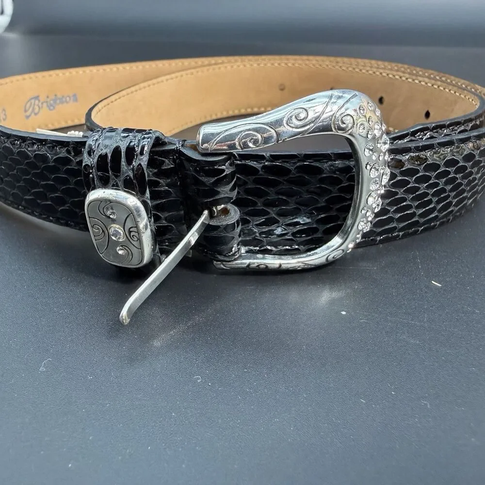Brighton Women’s Belt Size 32 Black Snakeskin Design B31313 Glitter Stones‎ NWT
